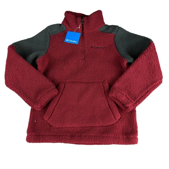 Columbia Rugged Ridge III Red Grey Half-Zip Sherpa Jacket Youth Sizes S - L